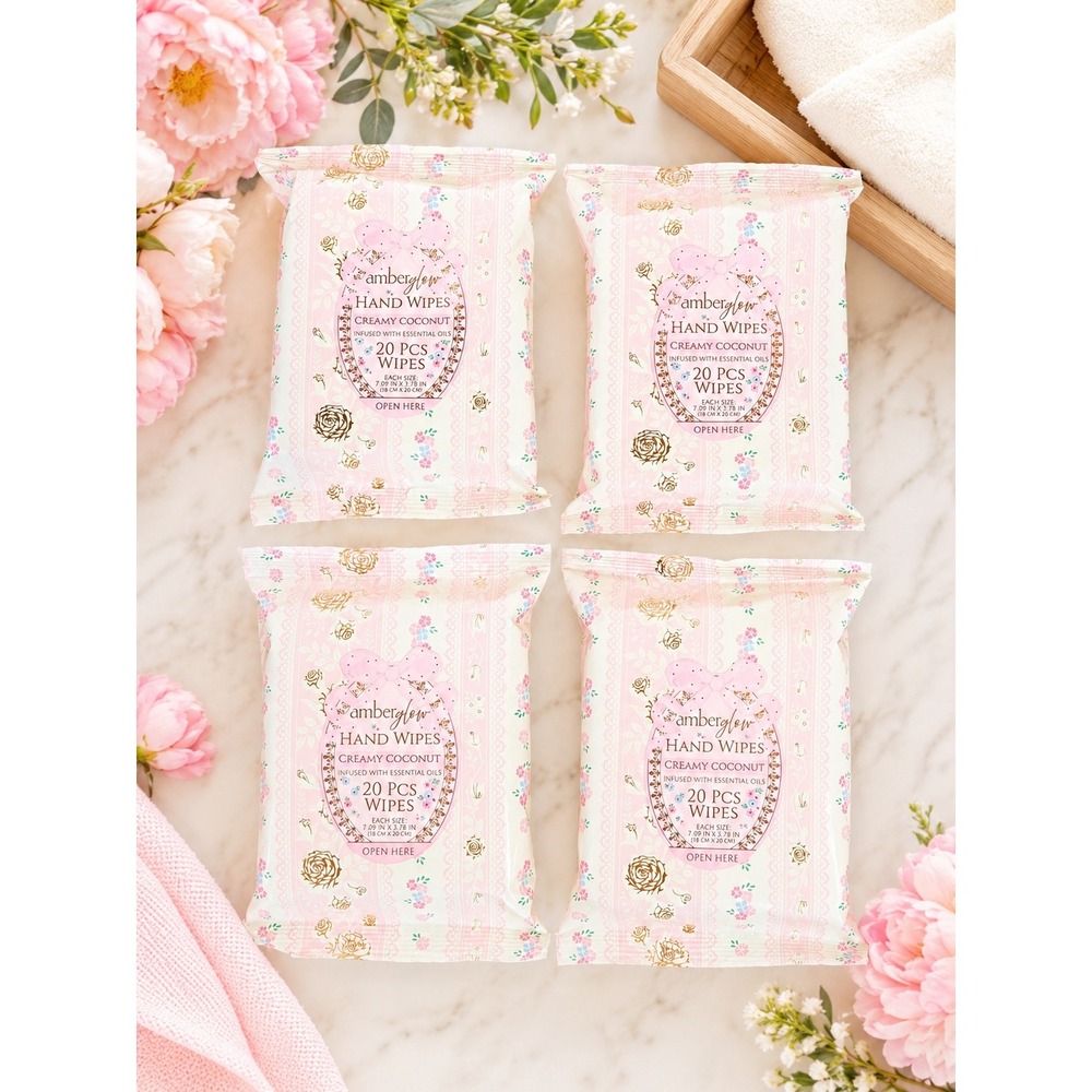 Amber Glow Creamy Coconut Hand Wipes 4 Pack 80 Wipes Total